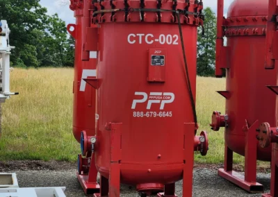 Clay Treater Vessel Rentals at PFP Storage Facility, ready to be shipped to customers for industrial filtration applications.