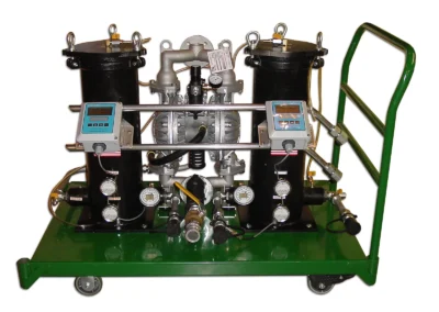 PFC pneumatic flushing skid equipped with liquid filter bag housing for high-flow industrial fluid cleaning