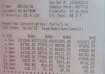 PODS (Portable Oil Diagnostic System) Prints Results