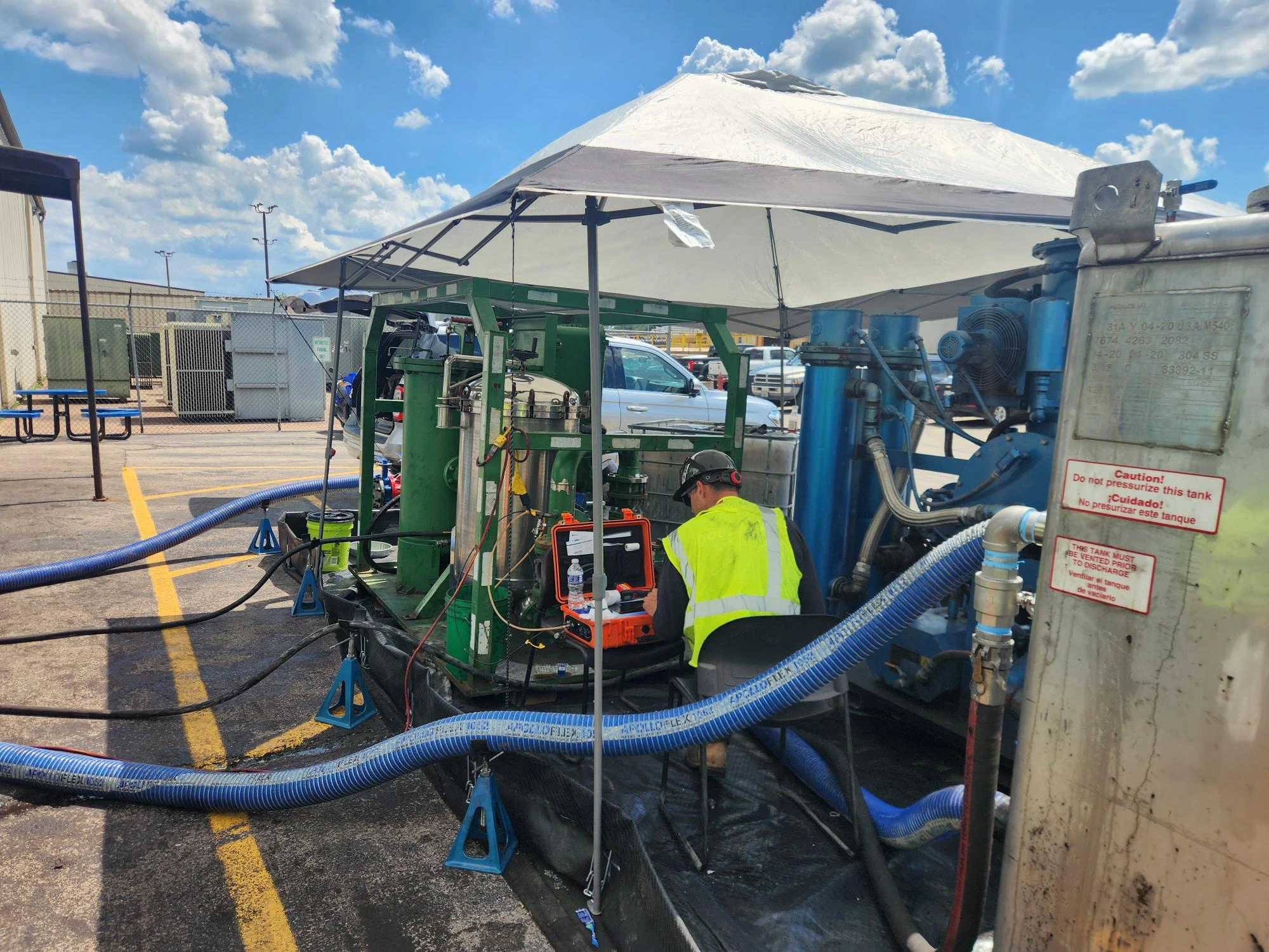 PFP Service Crew performs high velocity flushing for a major steel manufacturer. PFP Service Crew performs high velocity flushing for a major steel manufacturer.